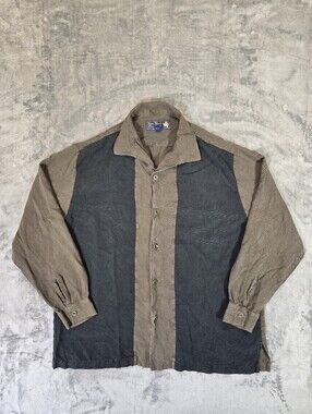 Vintage Y2K Nat Nast Bowling Shirt Button Up Size XL 100% Silk Brown